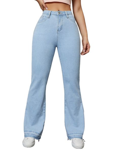 

zip fly flare leg jeans m7i9#, Blue