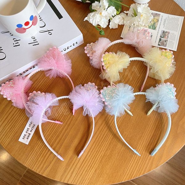 

kawaii princess cat ears veil tiara girls kids hairband hair head hoop band accessories child headwear ornaments, Slivery;white