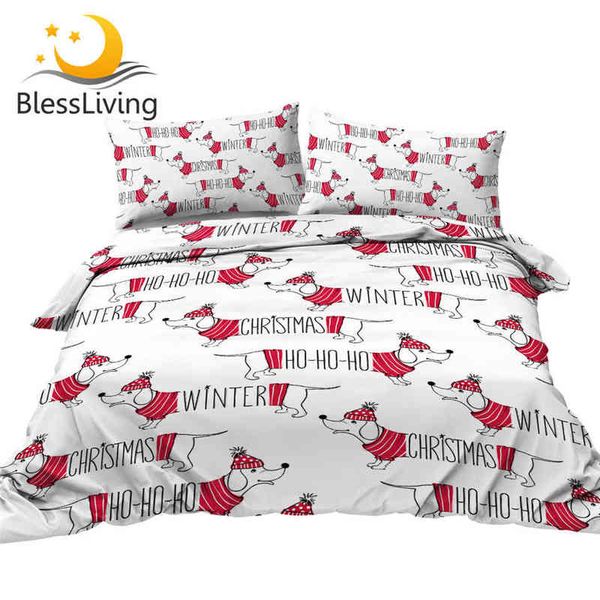 Blessliving Cobertura de Duveta de Natal Set Dachshund COBRETER COBERTURA CÃO BONITO CÃO Vermelho Bedclothes Cartoon Filhote de cama Conjunto Dropship G220215