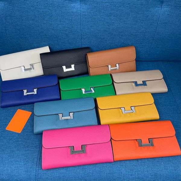 

7A High Quality Fashion women clutch wallet togo cowhide leather wallet single zipper wallets lady ladies long classical purse with orange box card size 22cm