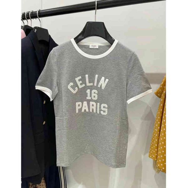 

spring and summer new digital sticker embroidery cel contrast round neck loose casual short sleeve t-shirt, White