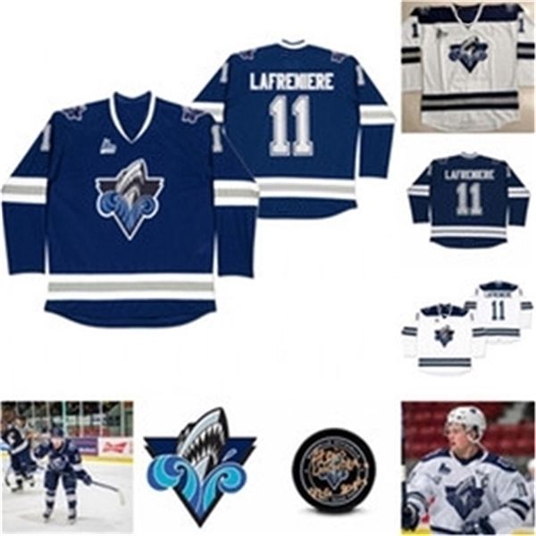 C26 Nik1 374040Alexis Lafeniere # 11 Rimouski Oceanic Chl Marinho Azul Branco Gelo Hóquei Jersey Masculino Costume Número Personalizado Nome Nome Jerseys