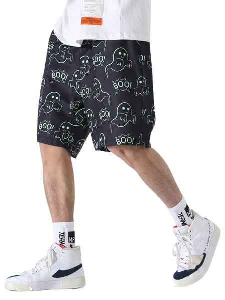 

men letter & cartoon graphic bermuda shorts m73r#, White;black