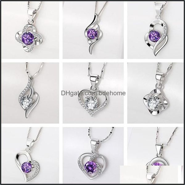 

pendant necklaces pendants jewelry sterling sier heart necklace imitation d color mosang stone heart-shaped clover wholesale, Silver