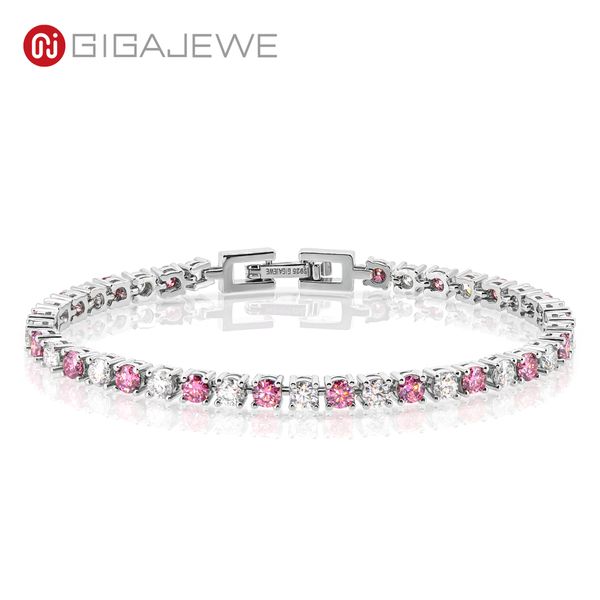 

gigajewe 3.0mmx43pcs d and pink color round cut link chain white gold plated 925 silver moissanite tennis bracelet woman girlfriend gift gms, Black