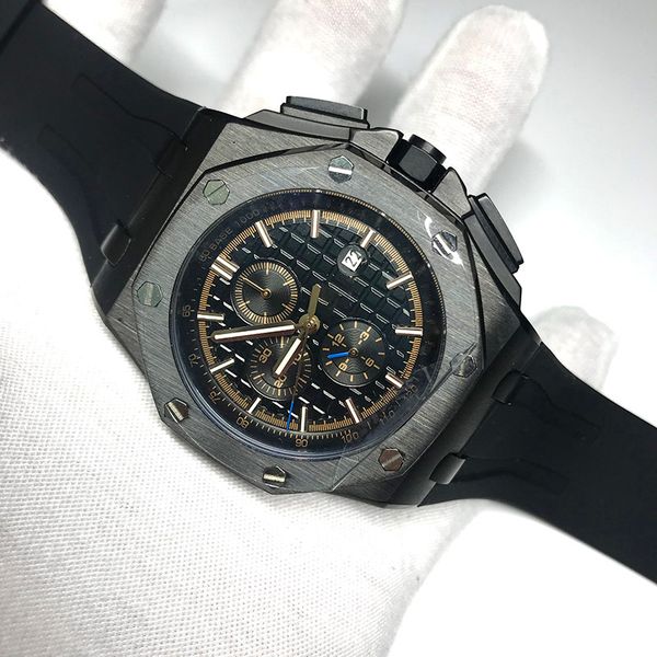 

5 types 2022 royal watch men black case dial automatic sweeping movement rubber strap 44mm sapphire glass stainless steel all sub dials work, Slivery;brown
