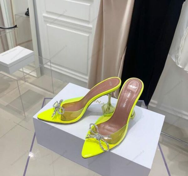 

luxury designer amina muaddi sandals new clear begum glass pvc crystal transparent slingback sandal heel pumps 100mm crystal-embellished sli, Black