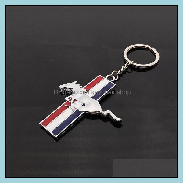 Keychains Acess￳rios de moda adequados para Ford Mustang 3D Carreira Cavalo Cavaleiro Cromo Metal Genu￭no Teclado Teclado de Chaves de Chaves Dro Dro