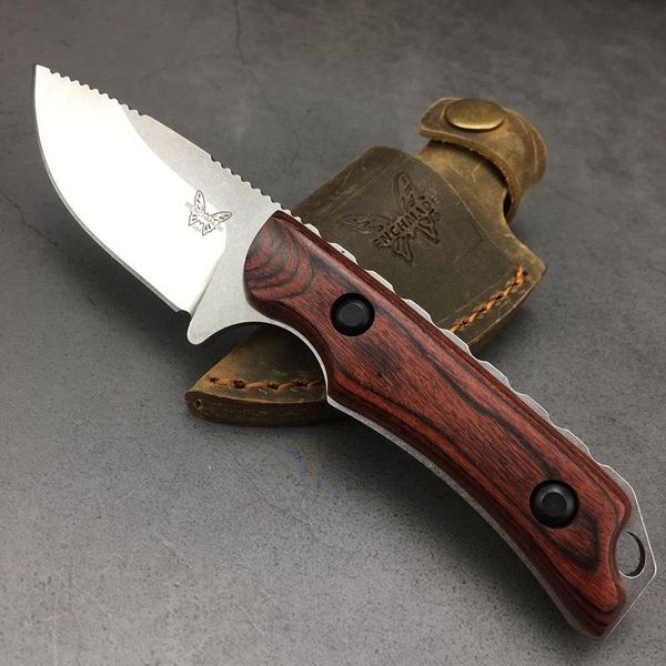 

benchmade hunt hidden canyon hunter fixed blade knife 2.79" s30v drop point stabilized wood handles leather sheath - 15017