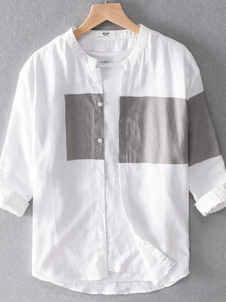 

men's casual shirts japan color matching shirt stand collar trend simple three-quarter sleeve korean fashion blousemen's, White;black