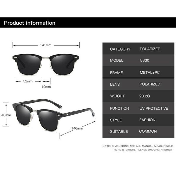 

black horn rimmed half frame polarised driving fishing sunglasses uv400 polarized retro trendsetter half-frame sunglass men's and women, White;black