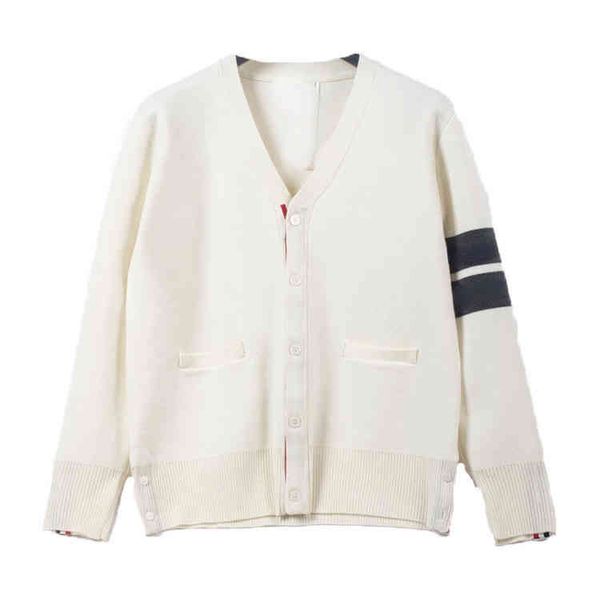 

women's knits & tees autumn and winter v-neck sweater thickened loose single breasted four bar coat men's and women's same ty, White