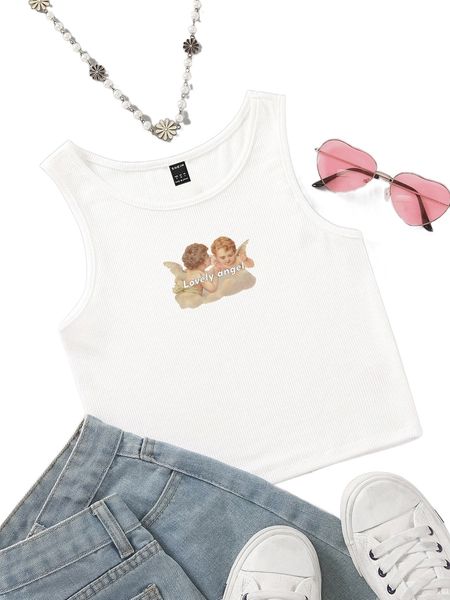 

letter & figure graphic tank r6uj#, White