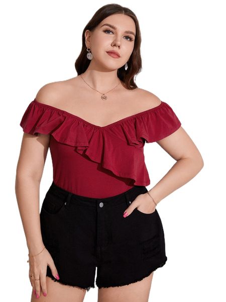 

x joanna plus off shoulder ruffle trim 66oc#, Black