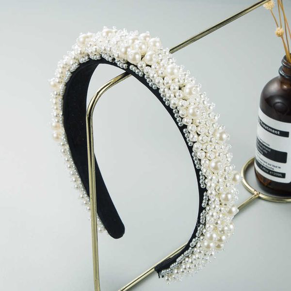 

heming hair hoop women's fashion fine edge full pearl head hoop pure manual sewing small fresh and versatile pearl hair accessories, Silver