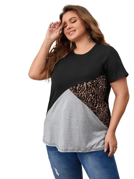 

emery rose plus color-block leopard print tee z0uh#, Black