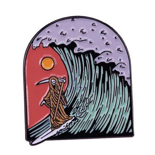 

grim reaper surfer brooch beach then you die show your goth career goals of killing, Blue