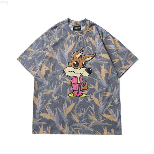 

2022 tide brand drew t shirt wolf print casual short sleeve for men and women, White;black