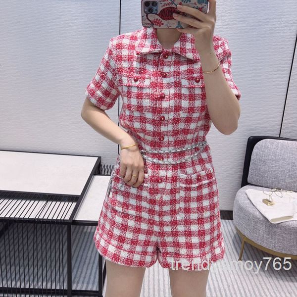 

women's shorts plaid tweed jumpsuit temperament college aging lapel short sleeve waist closing shorts spring and summer high end, White;black