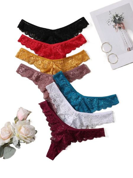 

7pack floral lace thong i8aj#, Black;red