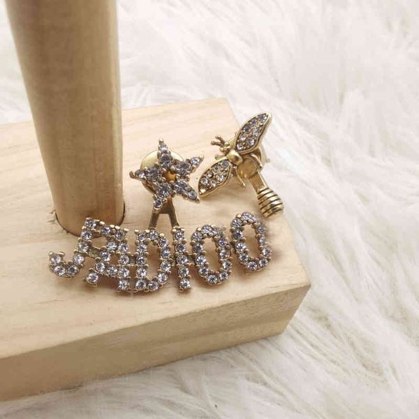 

2022 factory wholesale new dijia simple dragonfly asymmetric letters full of diamond minority earrings female 1rv8, Golden
