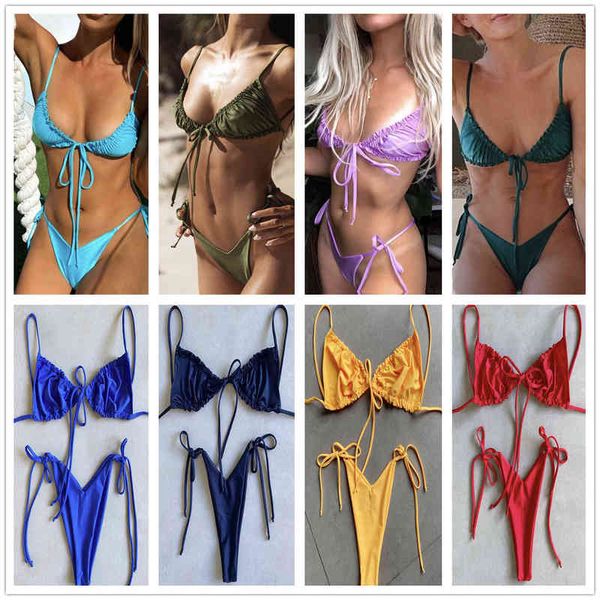 

split bikini swimsuit solid color new women bikini bandage swimsuit, White;black