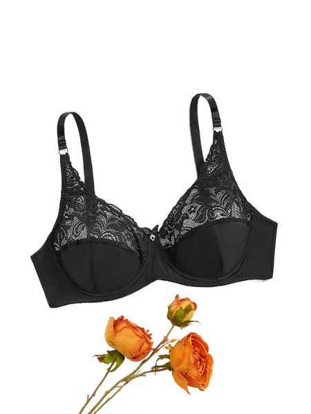 

plus contrast lace underwire bra 49dy#, Black;white