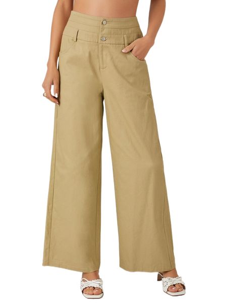 

high waist slant pocket wide leg pants k4k1#, Black;white