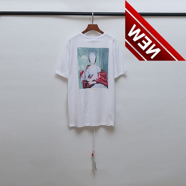 

50%discount unfinished tide brand off style oil painting faceless lisa couple short sleeve t-shirt factory direct sale, White;black