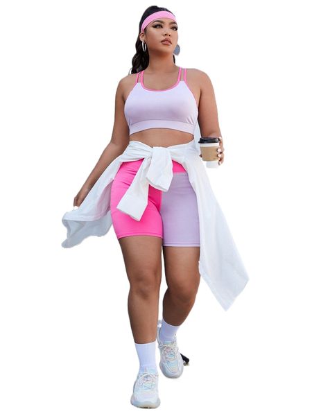 

plus four-way stretch two tone sports set w6fj#, Black