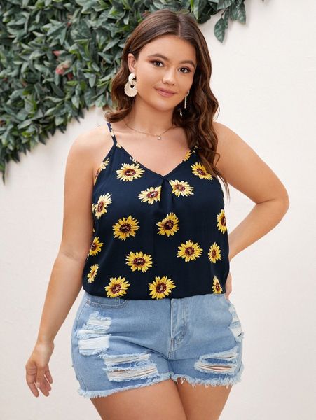 

plus floral print cami y6zk#, Black