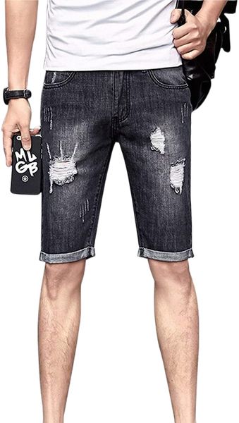 

men's distressed ripped hole washed cuffed denim jean shorts f33i#, White;black
