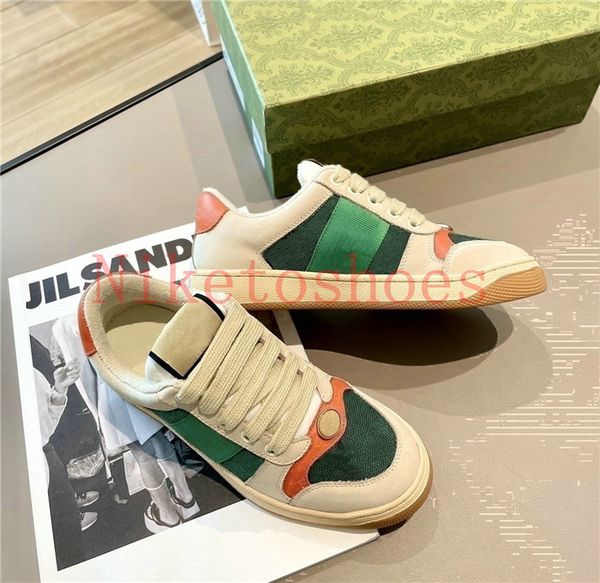 

2023 fashion sneakers blue red mesh stripe design shoes retro style luxury classic casual simple fine shoes dirty leather sneakers, Black
