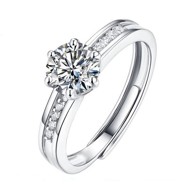

classic 6 prongs 5 carat round moissanite ring sterling silver plated 14k gold high clarity d color diamond rings woman jewelry, Slivery;golden