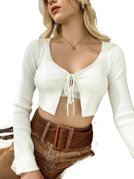 

knot front crop cardigan z0gk#, White;black