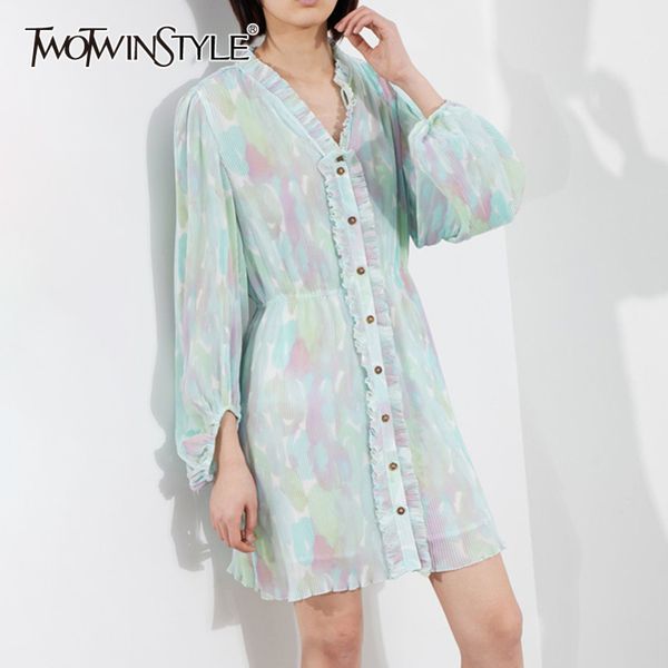 

vintage print spring dress for women stand collar long sleeve hit color elegant dresses female fashion clothes 210423, Black;gray