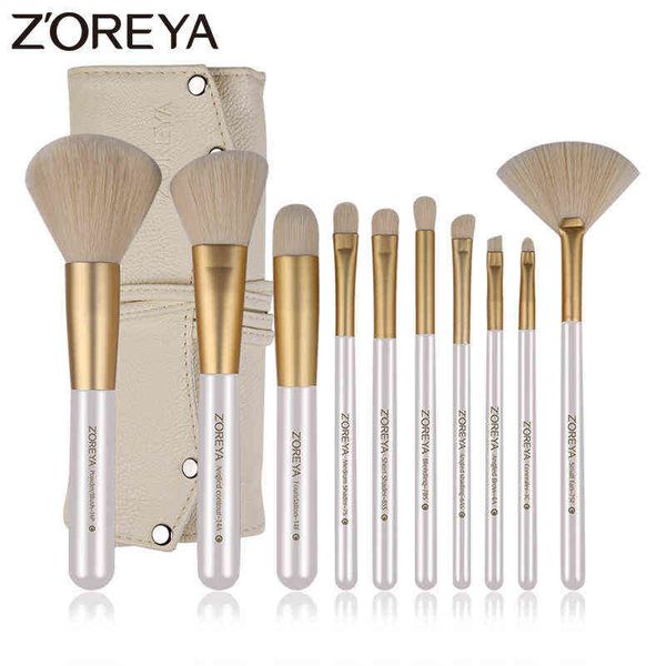 Makeup Tools ZOREYA Бренд 10 шт. Профессиональные кисти для смешивания макияжа Установить тонкое качество Синтетические волокна порошка Concealer Eye Shadow Brush Tool220422