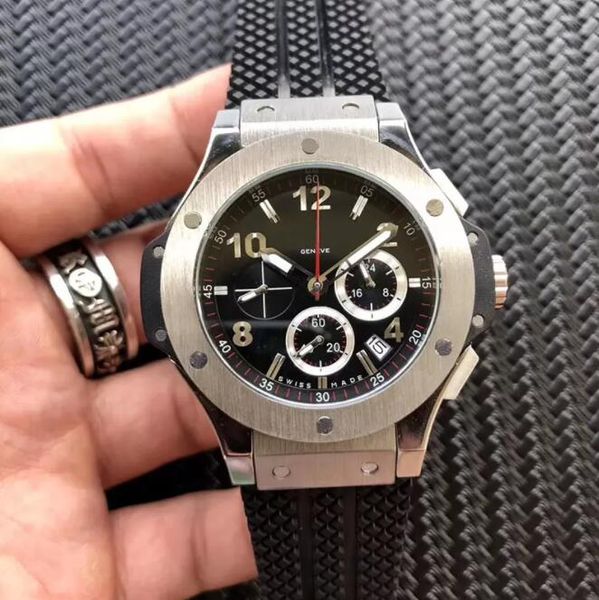 

2022 new soft rubber strap sport men's watches ceramic bezel japanese vk quartz chronograph watch luxury bang montre de lux, Slivery;brown