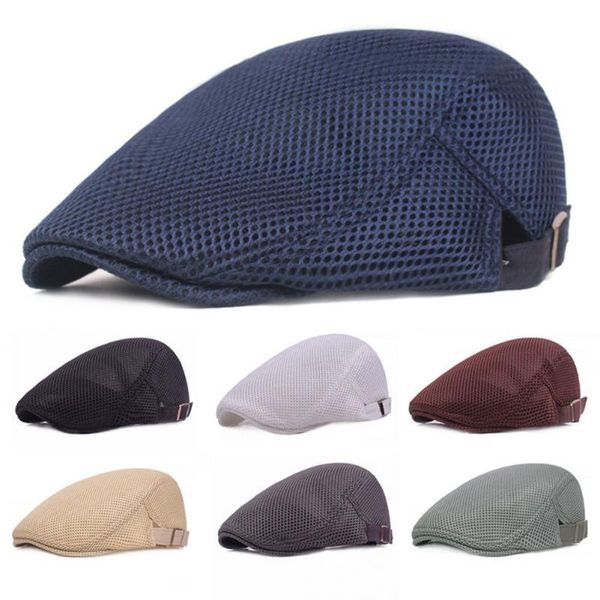 Berets Summer Men Женщины повседневная шляпа Beret Fashion Solid Color Flat Cap Sboy Style Gatsby Регулирующие дышащие сетки Capsberet