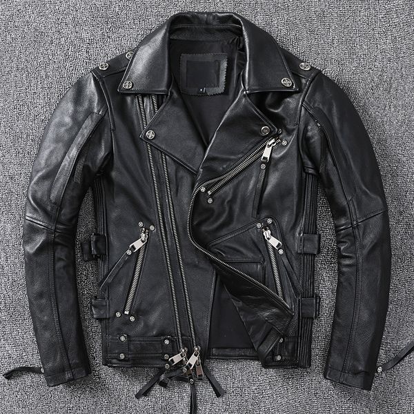 

men's leather faux leather black motorcycle leather jacket men natural genuine 220823