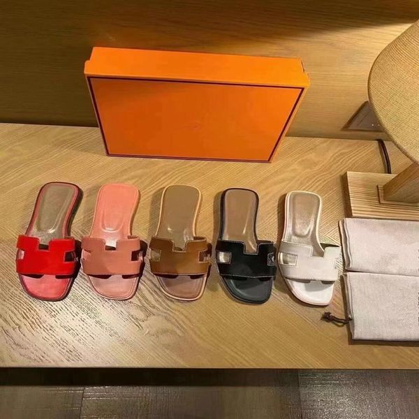 

2021 women slipper designer slide summer sandals fashion beach indoor flat flip flops leather lady shoes ladies slippers mules siz241k, Black