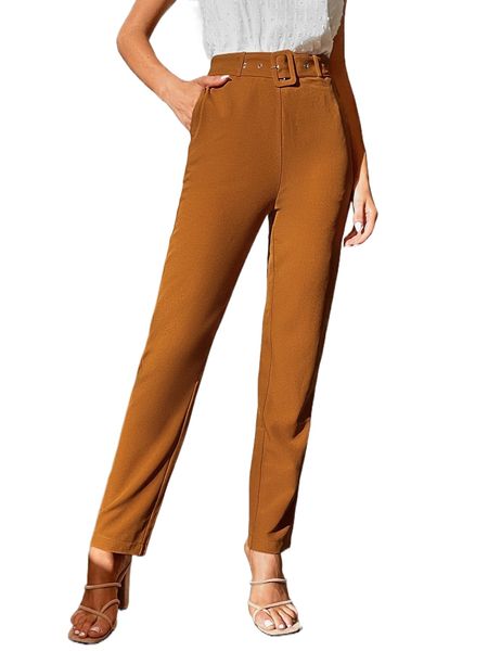 

tall high waist slant pockets belted pants e3kh#, Black;white