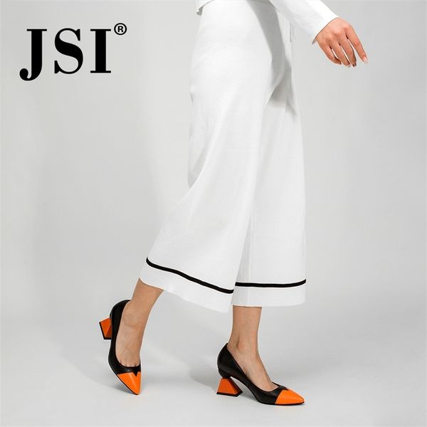 

jsi shoes woman pointed toe high heels mixed colors strange style genuine leather ladies shoes slipon pumps women shoes jc320 210306, Black