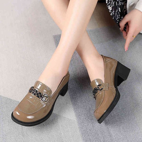 

dress shoes patent leather lefu shoes women's spring fashion round head british style small medium heel large 03er, Black