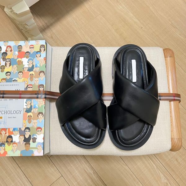 

luxury designer slipper summer woman pantoufle sandales foam runner sliders sheepskin, Black
