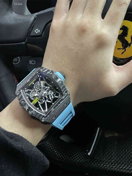 

uxury watch date wine barrel richa milles rm35-02 mens watch machinery real flywheel cotton candy transparent ceramic shell tape, Slivery;brown