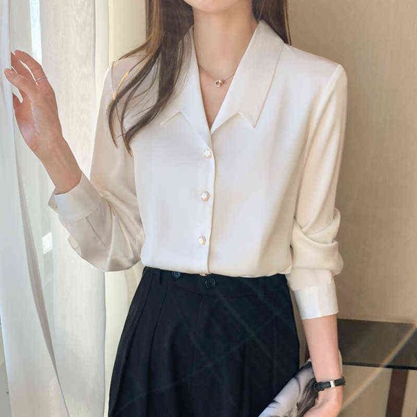 

2022 spring long sleeved satin white shirt commuting