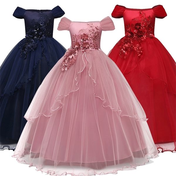 Abito da sposa per bambini Ragazze Prima Comunione Abito lungo formale Appliques Abito da principessa in pizzo Abiti da ballo per 6-14 anni 220422