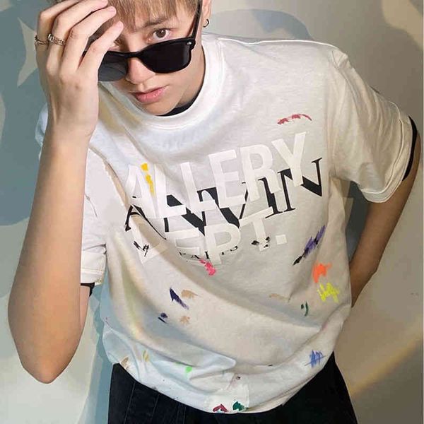 

fashion designer gallerydepts shirt co branded paint splash ink hand-painted graffiti print men's and women's t-shirt short sleeve, White;black