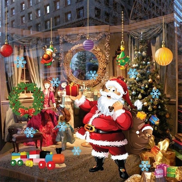 Feliz Natal Adesivo de parede Decoração do Papai Noel Adesivos de janela de presente PVC Decalques removíveis de natal decoração de casa y201020